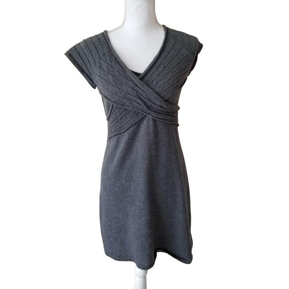 Antonio Melani Gray Ribbed Knit Short Sleeve Wrap Dress Womens M - Picture 1 of 3
